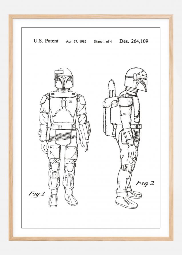 Patenttegning - Star Wars - Boba Fett - Hvid Plakat