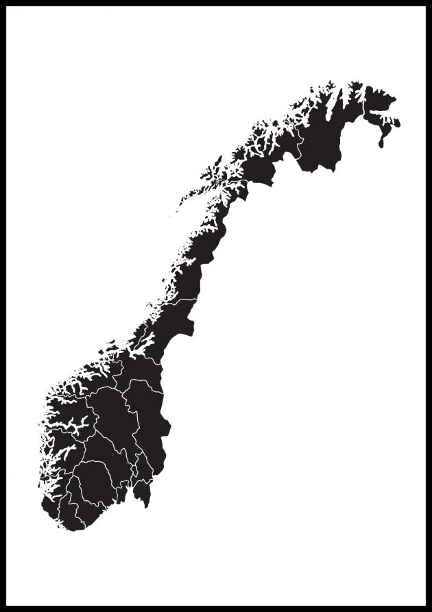 Kort - Norge - Sort Plakat