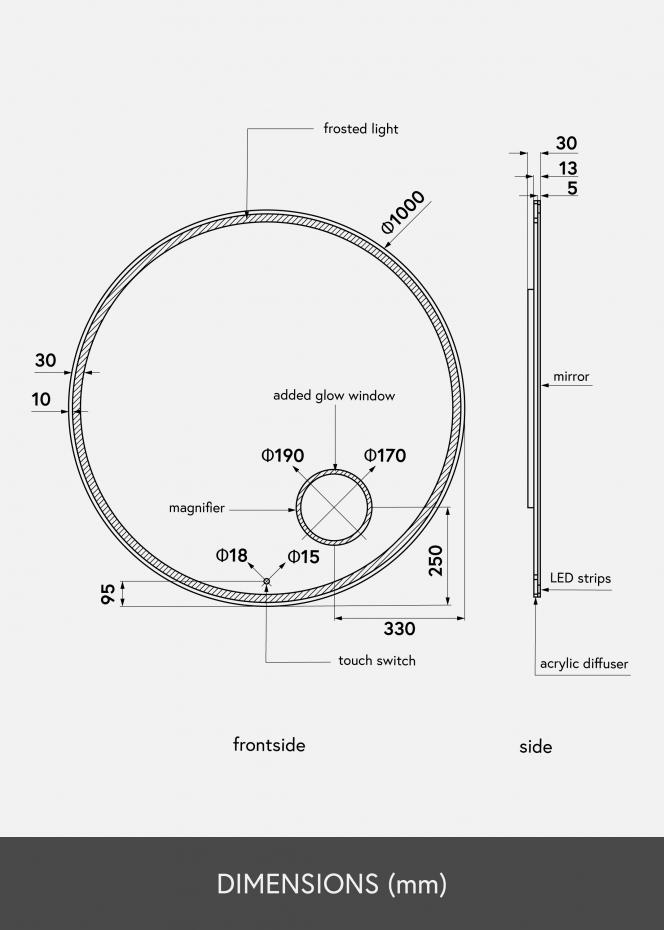 KAILA Spejl Circular Magnifying LED 100 cm 