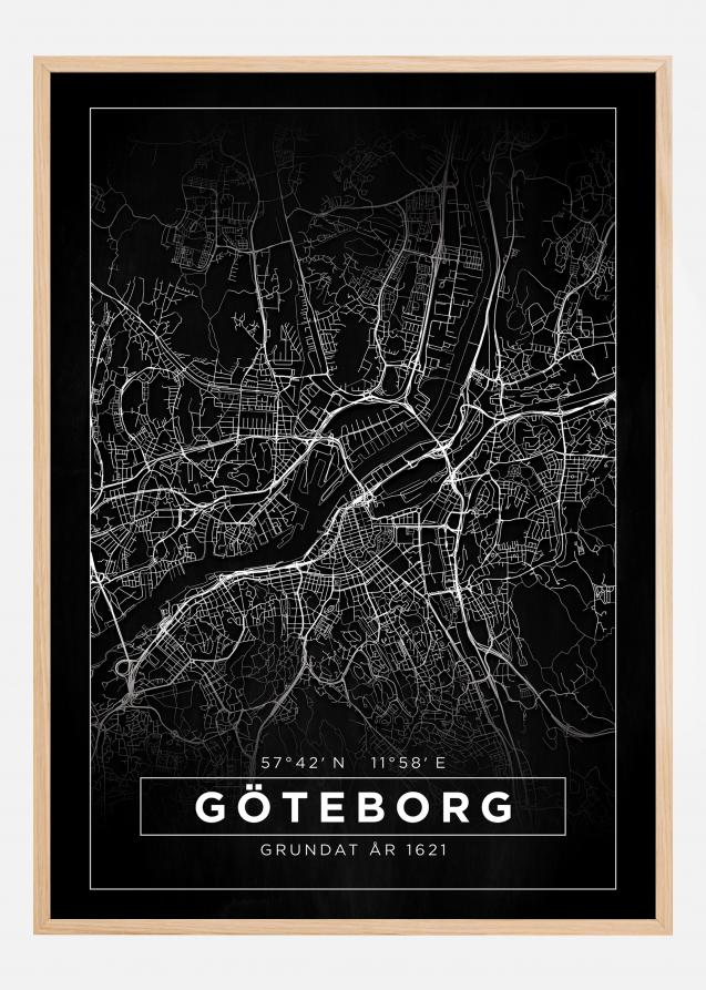 Kort - Göteborg - Sort Plakat