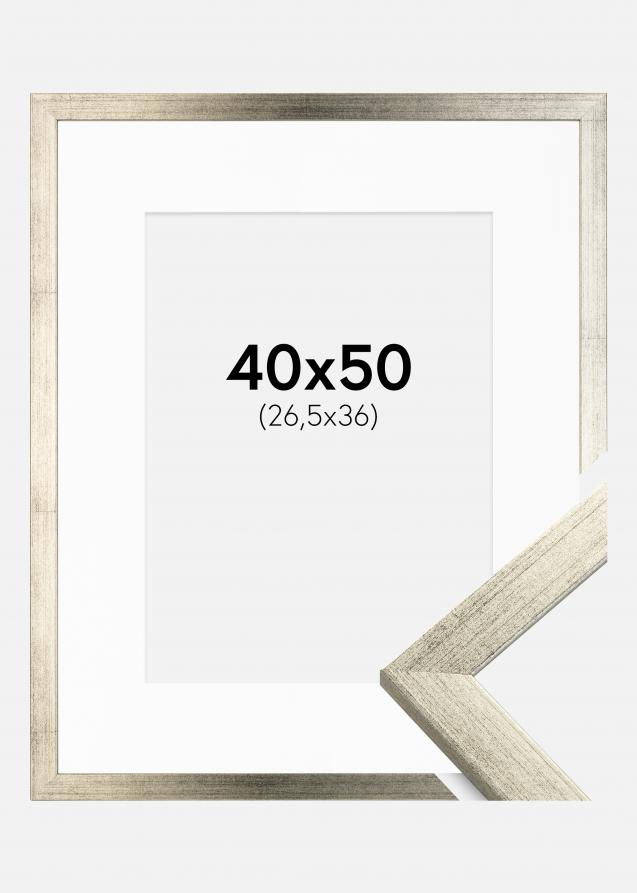 Ramme Stilren Sølv 40x50 cm - Passepartout Hvid 27,5x37 cm