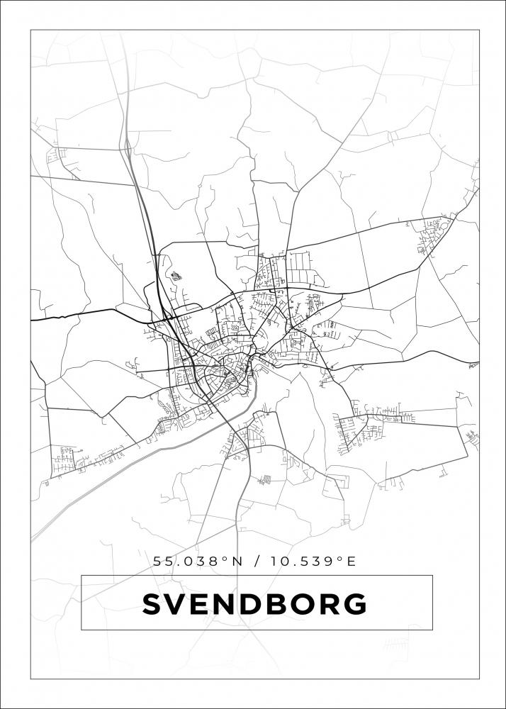 Kort - Svendborg - Hvid Plakat