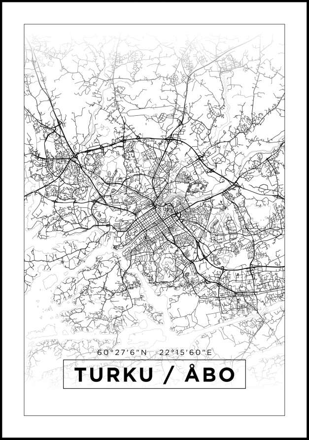 Kort - Turku / Åbo - Hvid Plakat