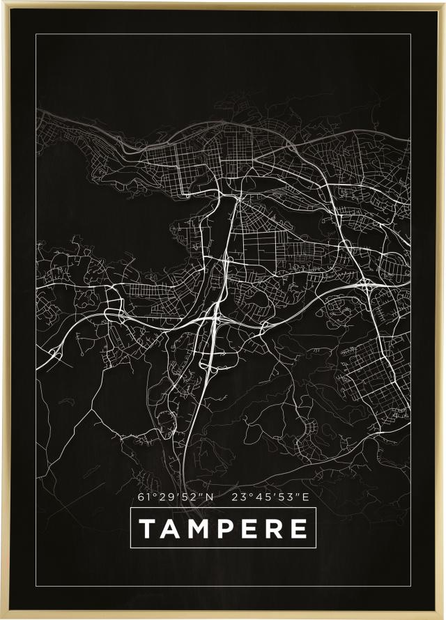 Kort - Tampere - Sort Plakat
