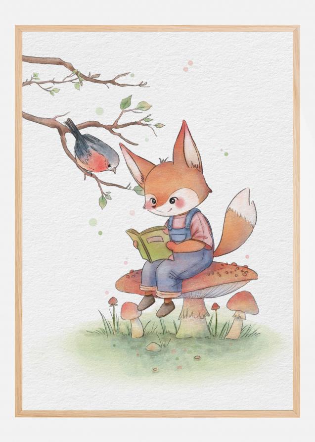 Fox and Bird Illustration Plakat