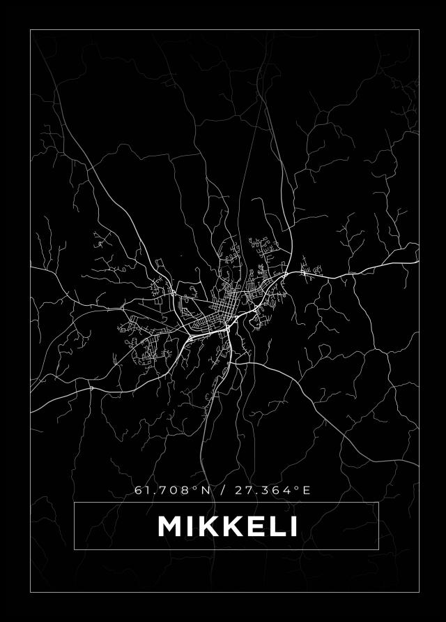 Kort - Mikkeli - Sort Plakat
