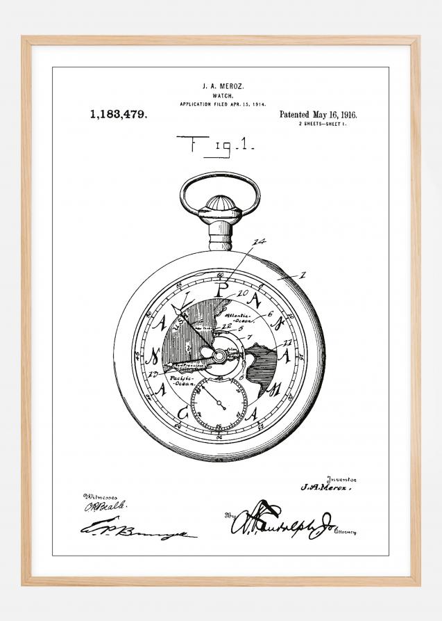 Patenttegning - Lommeur - Hvid Plakat