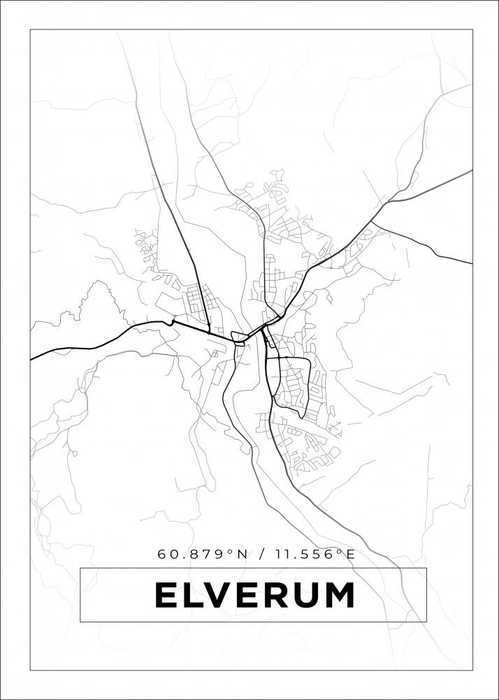 Kort - Elverum - Hvid Plakat
