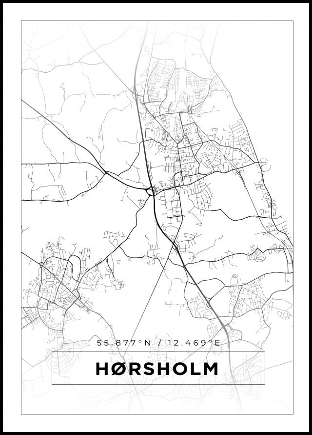 Kort - Hørsholm - Hvid Plakat