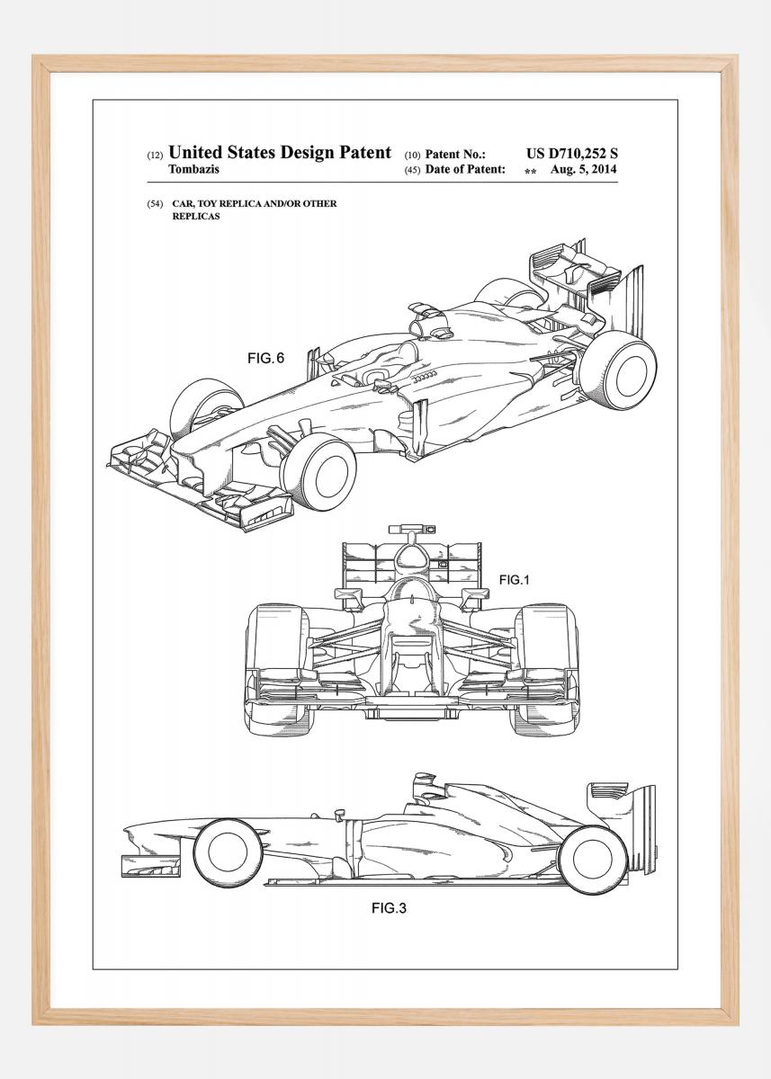 Køb Patent Print 1 Racing Car - White Plakat her - BGA.DK