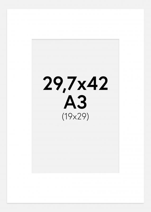 Passepartout Superhvid (Hvid Kerne) A3 29,7x42 cm (19x29 cm)