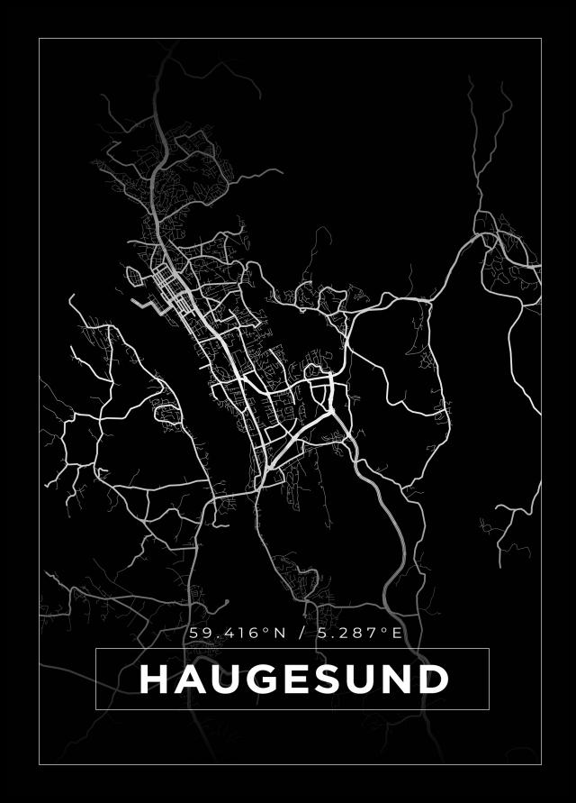Kort - Haugesund - Sort Plakat