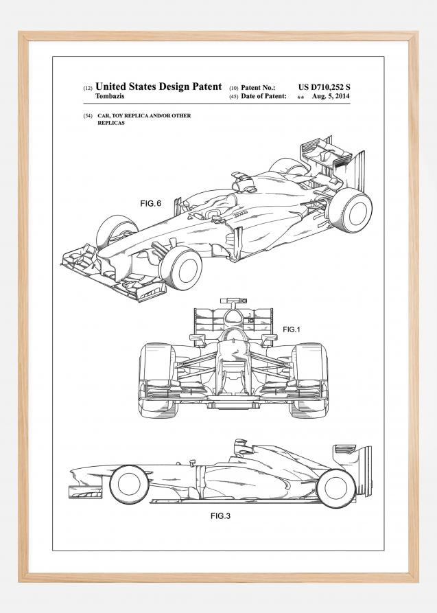 Patent Print - Formula 1 Racing Car - White Plakat