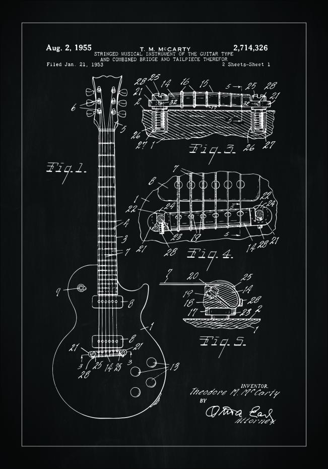 Patenttegning - El-guitar I - Sort Plakat