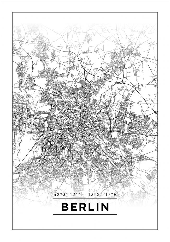 Kort - Berlin - Hvid Plakat