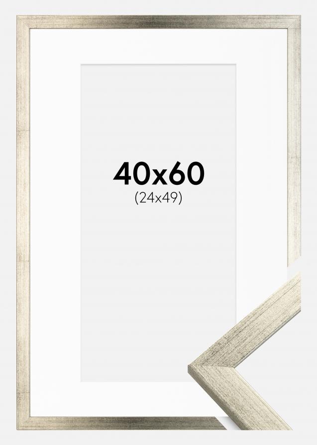 Ramme Stilren Sølv 40x60 cm - Passepartout Hvid 25x50 cm