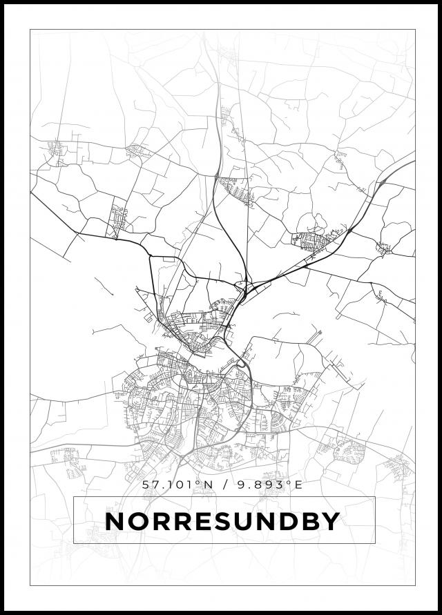 Kort - Norresundby - Hvid Plakat
