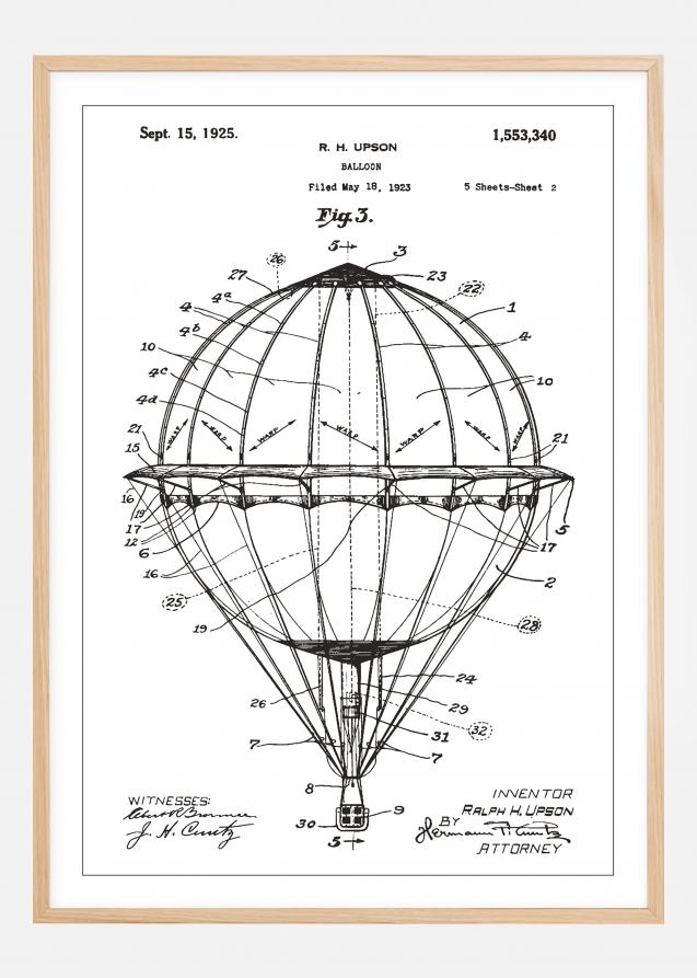 Patenttegning - Luftballon - Hvid Plakat