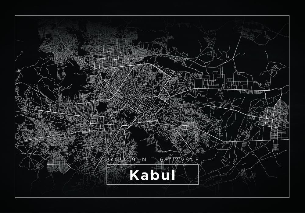 Kort - Kabul - Sort Plakat