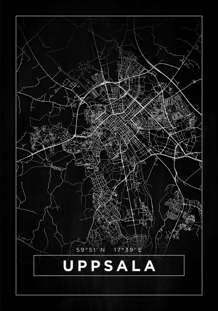 Kort - Uppsala - Sort Plakat