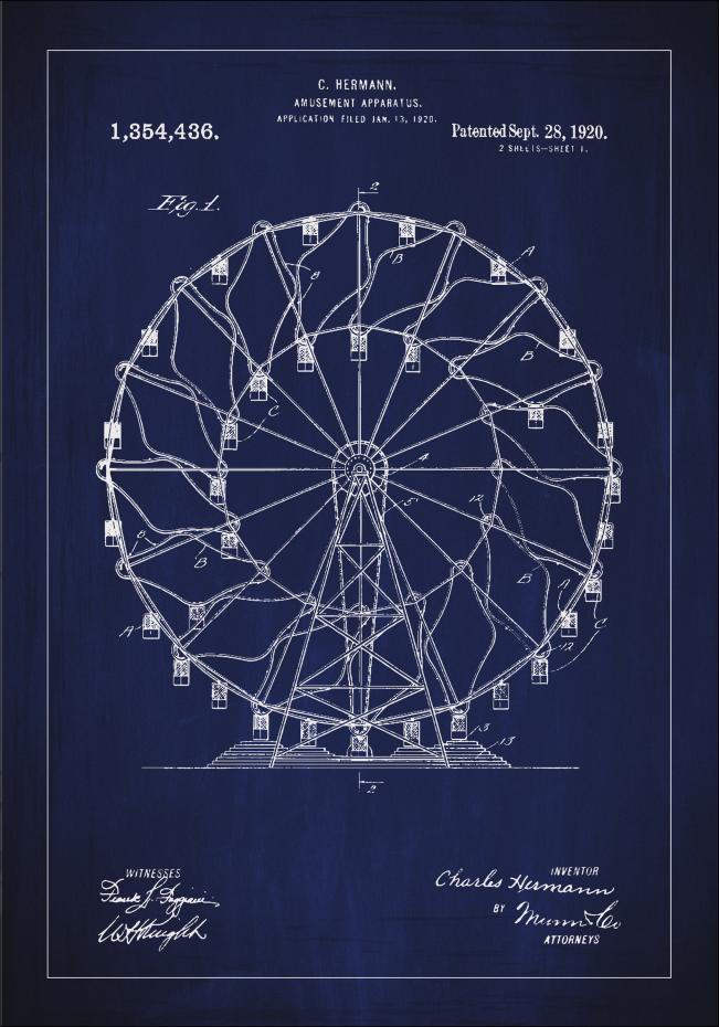 Patenttegning - Pariserhjul - Bl Plakat