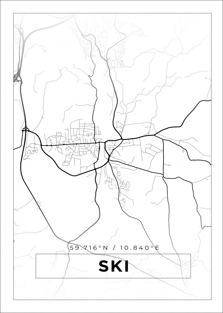Kort - Ski - Hvid Plakat