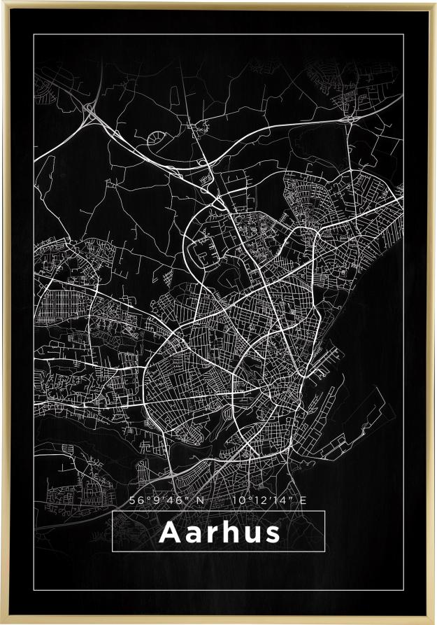 Kort - Aarhus - Sort Plakat