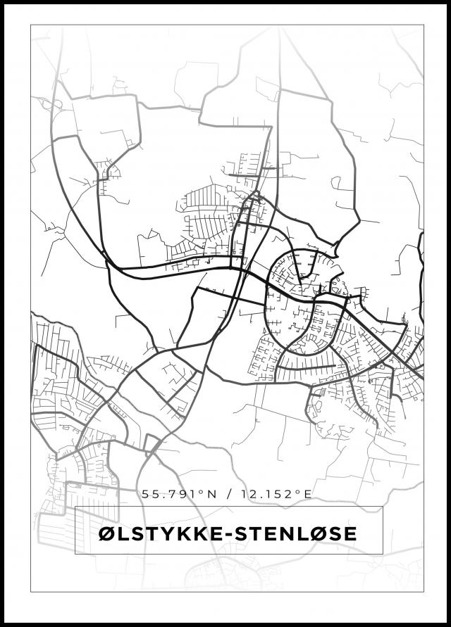 Kort - Ølstykke-Stenløse - Hvid Plakat