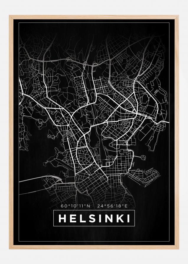 Kort - Helsinki - Sort Plakat