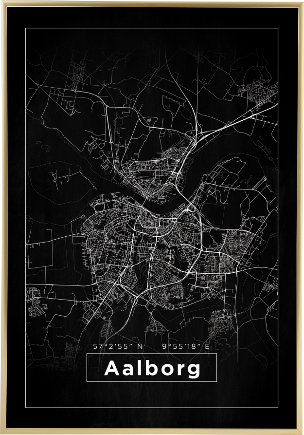 Kort - Aalborg - Sort Plakat
