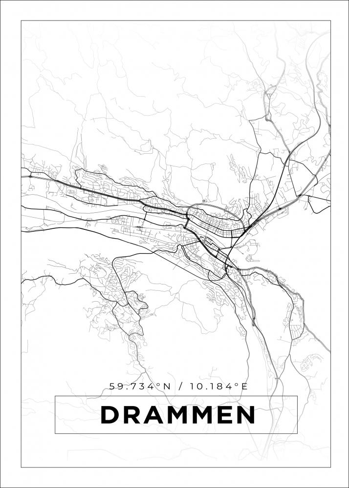 Kort - Drammen - Hvid Plakat