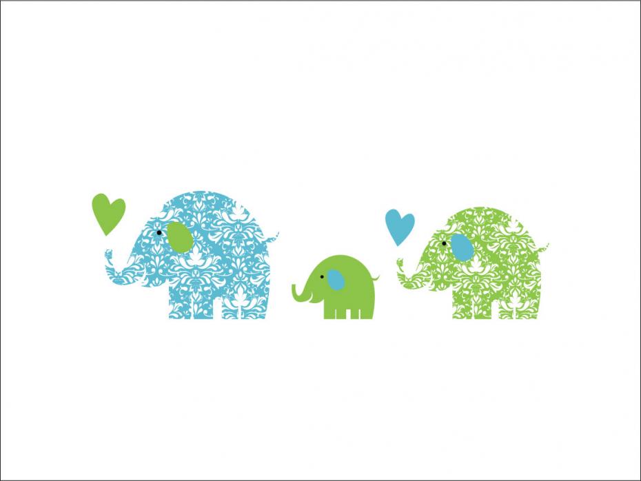 Elefantfamilie - Bl/Grn