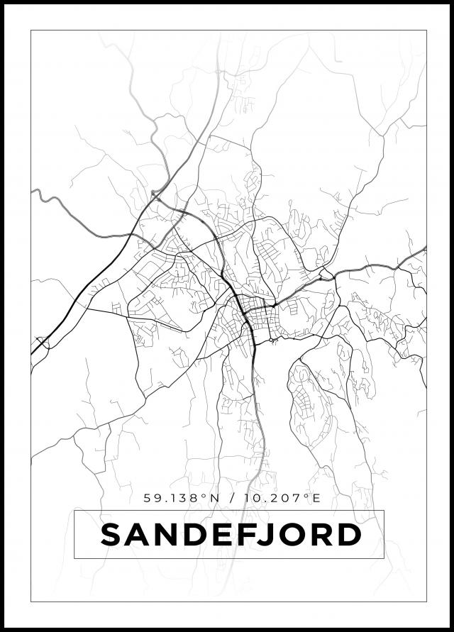 Kort - Sandefjord - Hvid Plakat