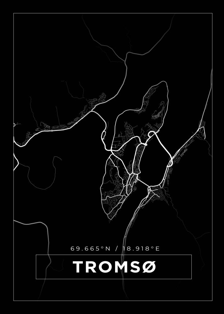 Kort - Troms - Sort Plakat