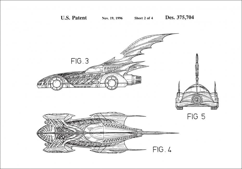 Patenttegning - Batman - Batmobile 1996 II Plakat