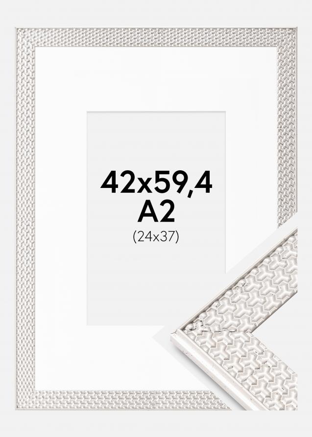 Ramme Grace Sølv 42x59,4 cm (A2) - Passepartout Hvid 25x38 cm
