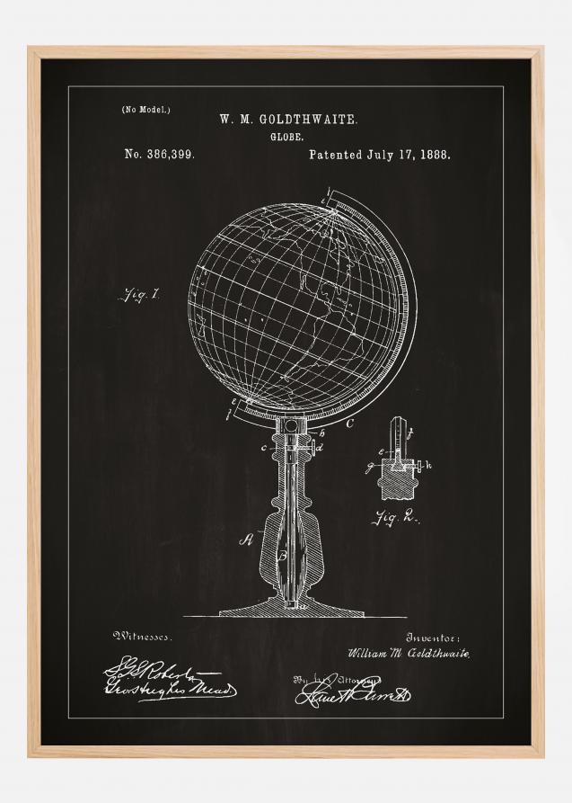 Patenttegning - Jordglobe - Sort Plakat
