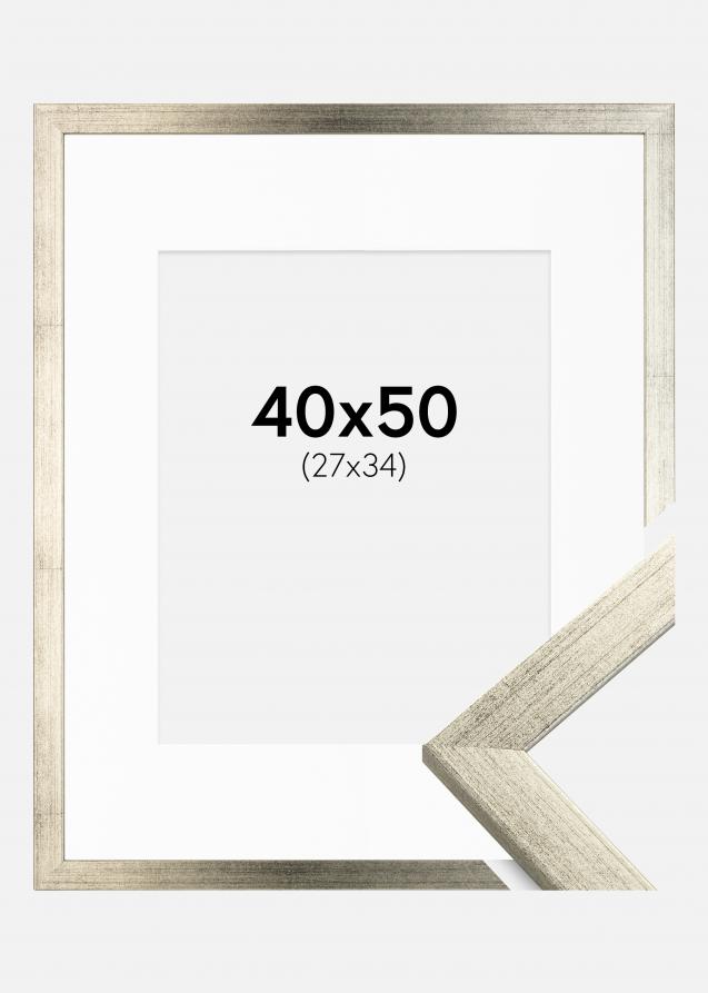 Ramme Stilren Sølv 40x50 cm - Passepartout Hvid 28x35 cm