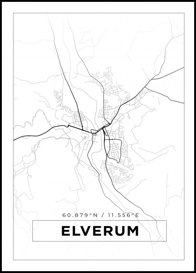 Kort - Elverum - Hvid Plakat