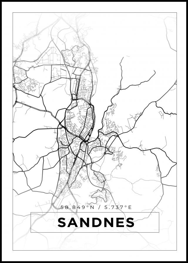 Kort - Sandnes - Hvid Plakat