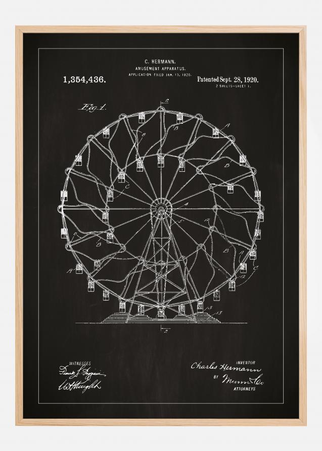 Patenttegning - Pariserhjul - Sort Plakat