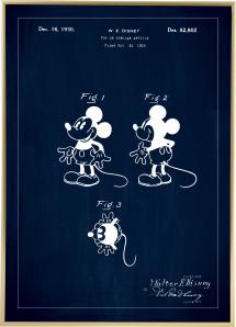 Patenttegning - Disney - Mickey Mouse - Blå Plakat