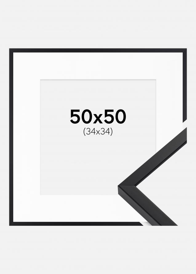 Ramme E-Line Sort 50x50 cm - Passepartout Hvid 35x35 cm
