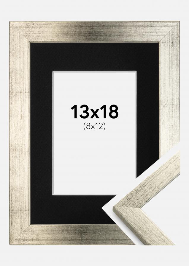 Ramme Stilren Sølv 13x18 cm - Passepartout Sort 9x13 cm