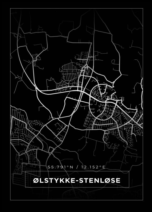 Kort - Ølstykke-Stenløse - Sort Plakat