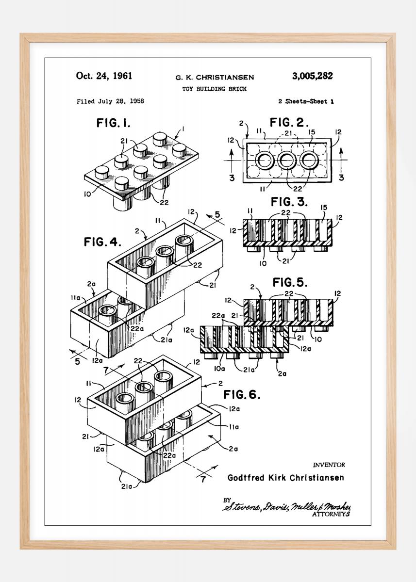 Køb Patent - Lego Block - White Plakat her