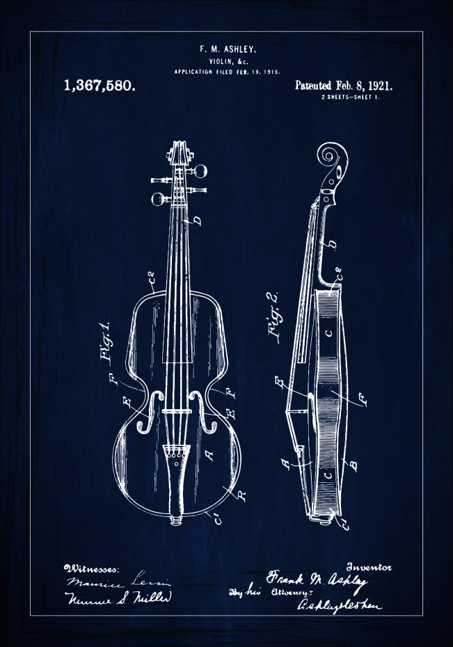 Patenttegning - Violin - Bl Plakat
