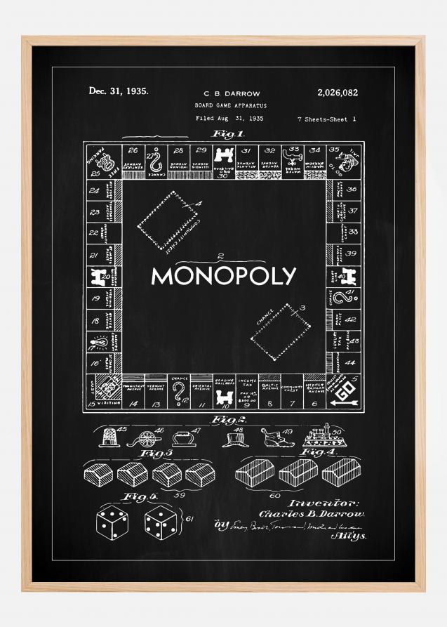 Patenttegning - Monopoly I - Sort Plakat