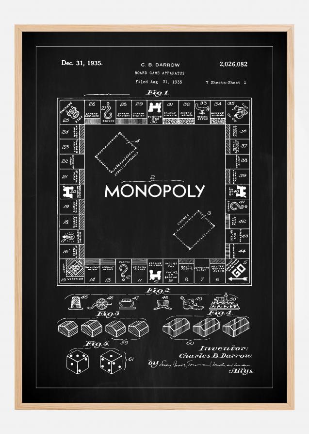 Patenttegning - Monopoly I - Sort Plakat