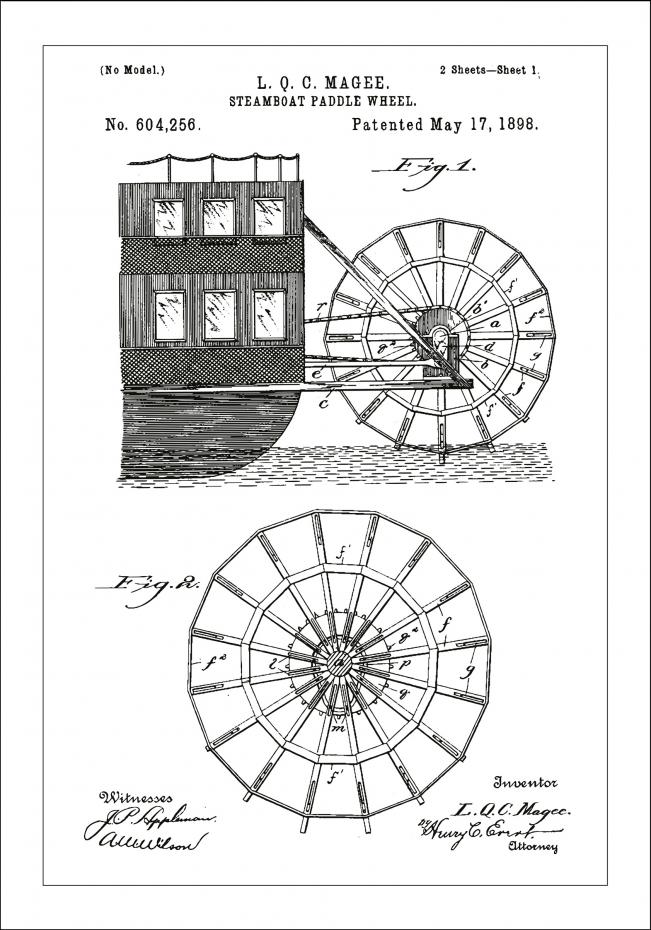 Patenttegning - Skovlhjul - Hvid Plakat